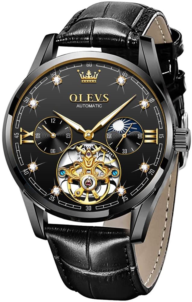 OLEVS 2876 2024 Relojes multifuncionales de lujo con correa de cuero genuino para hombres Relojes de pulsera luminosos
