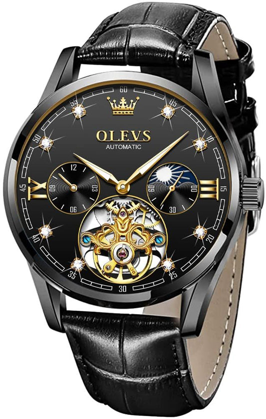 OLEVS 2876 2024 Relojes multifuncionales de lujo con correa de cuero genuino para hombres Relojes de pulsera luminosos
