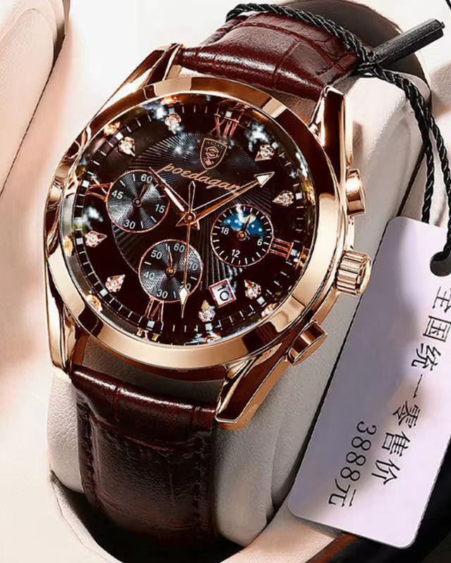 OLEVS 2876 2024 Relojes multifuncionales de lujo con correa de cuero genuino para hombres Relojes de pulsera luminosos